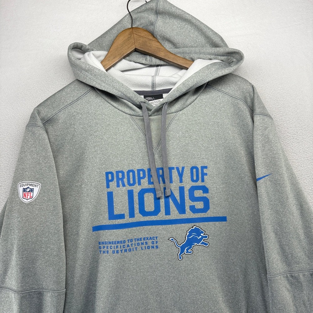 Nike Hoodie Mens XL Gray Detroit Lions Property Of Therma-Fit Football Fleece - Picture 2 of 8